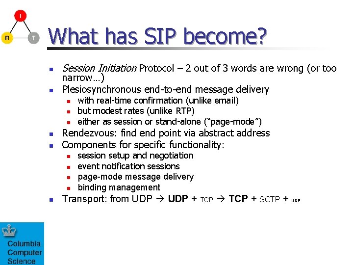 What has SIP become? n n Session Initiation Protocol – 2 out of 3