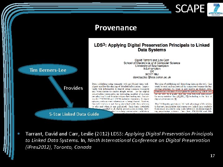 SCAPE Provenance Tim Berners-Lee Provides 5 -Star Linked Data Guide • Tarrant, David and