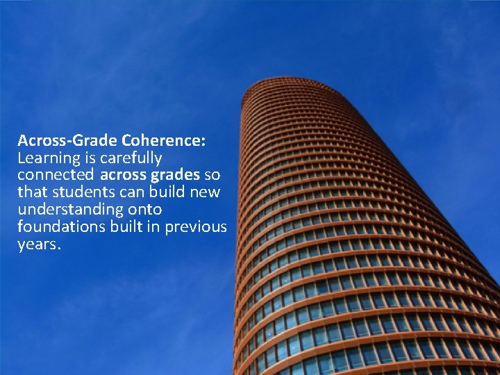 Across-Grade Coherence: Learning is carefully connected across grades so that students can build new