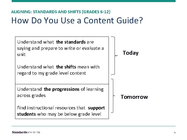 ALIGNING: STANDARDS AND SHIFTS (GRADES 6 -12) How Do You Use a Content Guide?