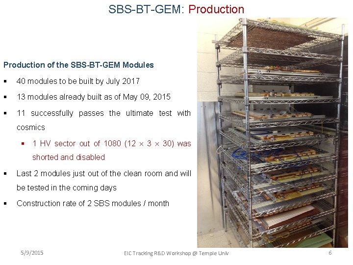 SBS-BT-GEM: Production of the SBS-BT-GEM Modules § 40 modules to be built by July