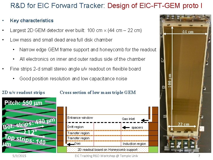 R&D for EIC Forward Tracker: Design of EIC-FT-GEM proto I • Key characteristics •