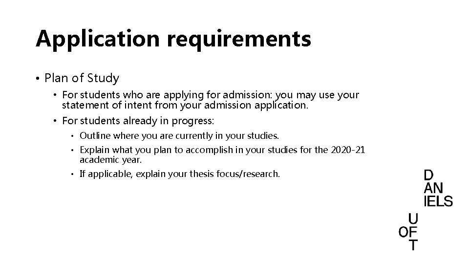 Application requirements • Plan of Study • For students who are applying for admission: Application requirements • Plan of Study • For students who are applying for admission: