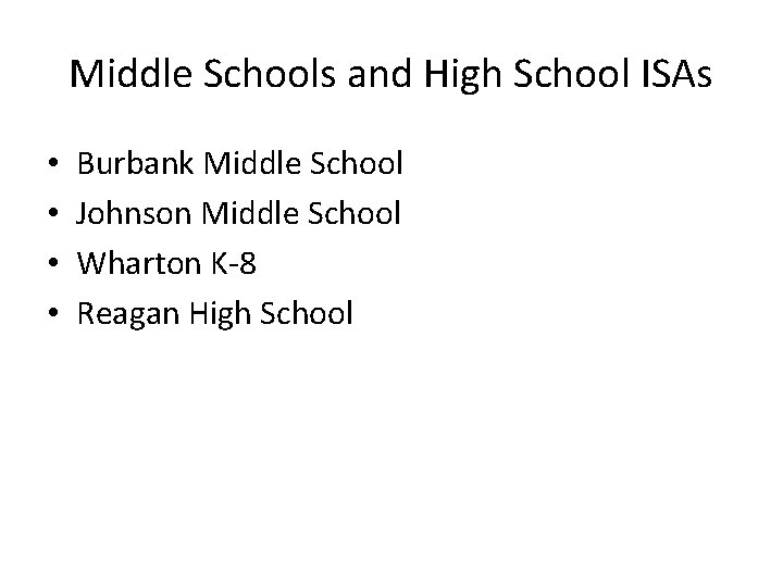 Middle Schools and High School ISAs • • Burbank Middle School Johnson Middle School