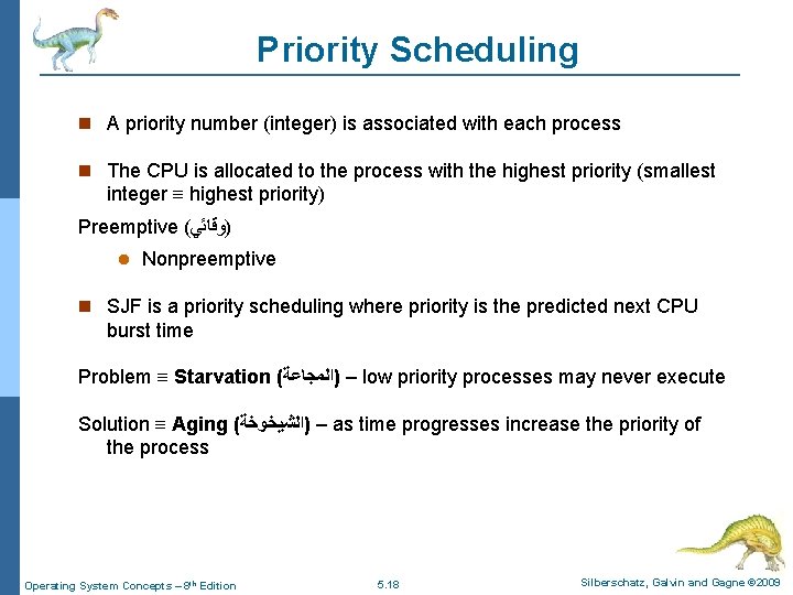 Priority Scheduling A priority number (integer) is associated with each process The CPU is