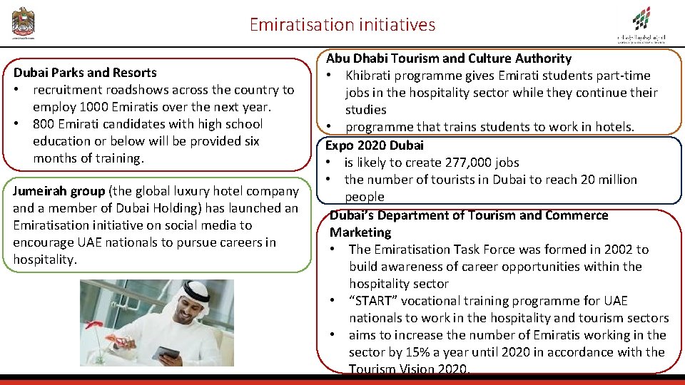 Emiratisation initiatives Dubai Parks and Resorts • recruitment roadshows across the country to employ