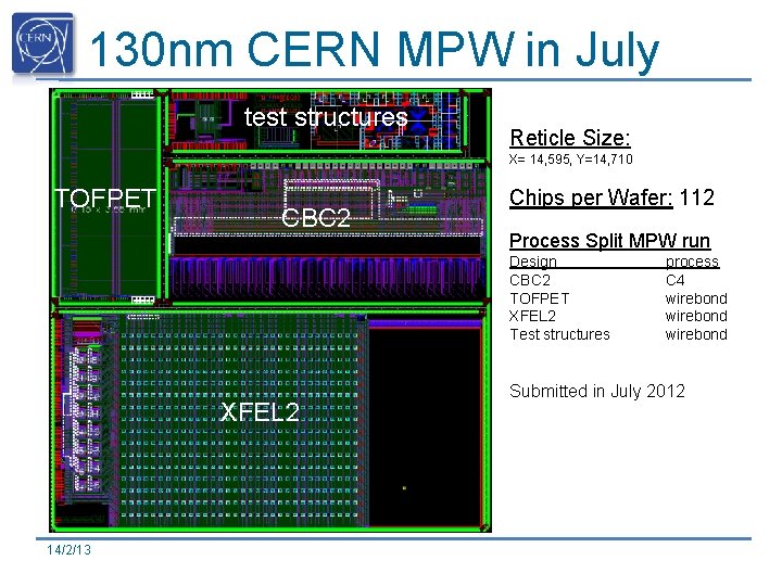 130 nm CERN MPW in July 2012 test structures Reticle Size: X= 14, 595, 130 nm CERN MPW in July 2012 test structures Reticle Size: X= 14, 595,