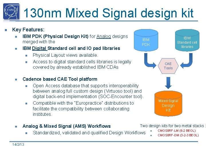 130 nm Mixed Signal design kit n Key Features: n n IBM PDK (Physical 130 nm Mixed Signal design kit n Key Features: n n IBM PDK (Physical