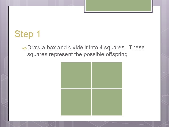 Step 1 Draw a box and divide it into 4 squares. These squares represent