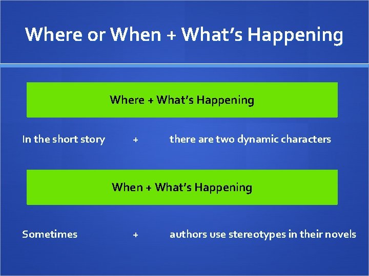 Where or When + What’s Happening Where + What’s Happening In the short story