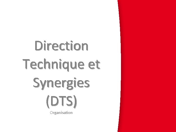 Direction Technique et Synergies (DTS) Organisation 