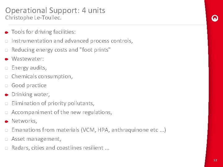 Operational Support: 4 units Christophe Le-Toullec. q q q q q Tools for driving