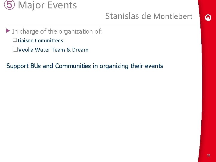 ⑤ Major Events Stanislas de Montlebert ▶ In charge of the organization of: q.