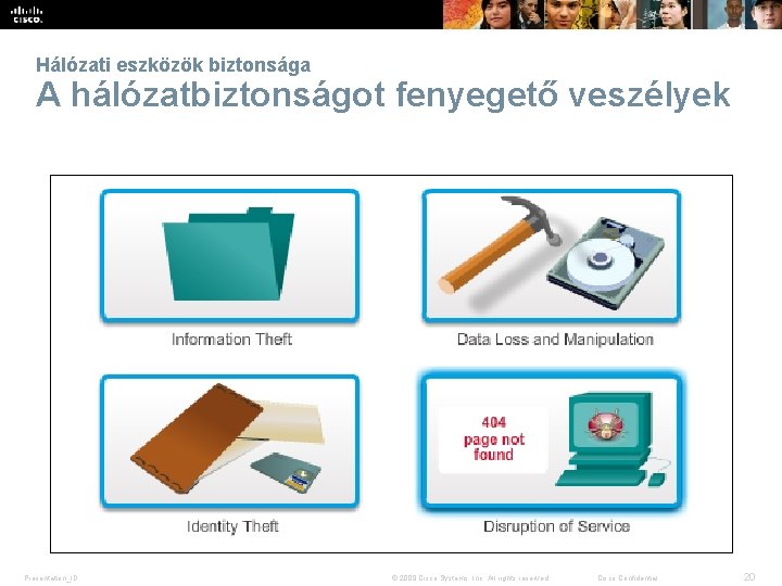 Hálózati eszközök biztonsága A hálózatbiztonságot fenyegető veszélyek Presentation_ID © 2008 Cisco Systems, Inc. All