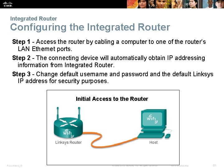 Integrated Router Configuring the Integrated Router Step 1 - Access the router by cabling