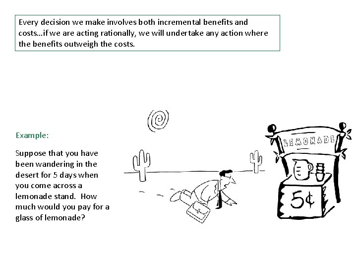 Every decision we make involves both incremental benefits and costs…if we are acting rationally,