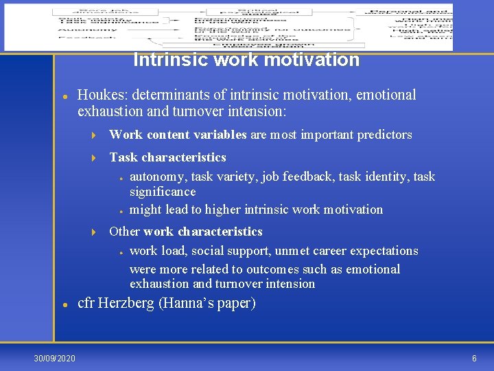 Intrinsic work motivation l Houkes: determinants of intrinsic motivation, emotional exhaustion and turnover intension: