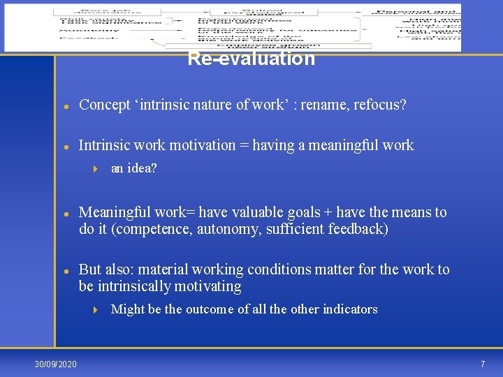 Re-evaluation l Concept ‘intrinsic nature of work’ : rename, refocus? l Intrinsic work motivation