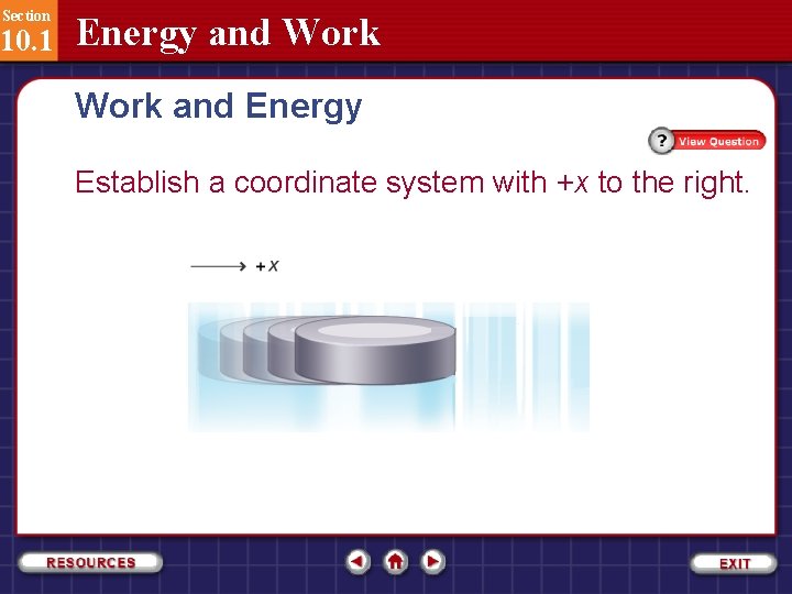 Section 10. 1 Energy and Work and Energy Establish a coordinate system with +x