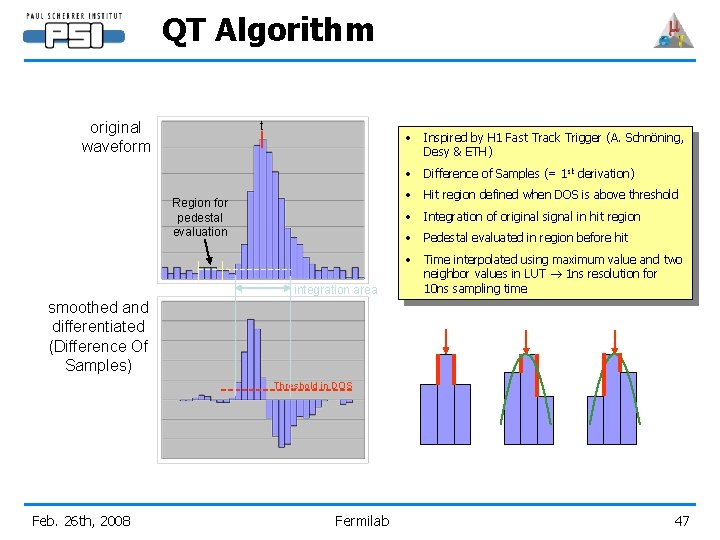 QT Algorithm original waveform t Region for pedestal evaluation integration area • Inspired by