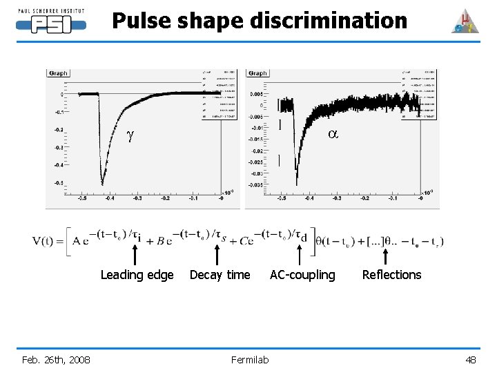 Pulse shape discrimination a g Leading edge Feb. 26 th, 2008 Decay time Fermilab