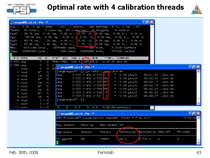 Optimal rate with 4 calibration threads Feb. 26 th, 2008 Fermilab 63 