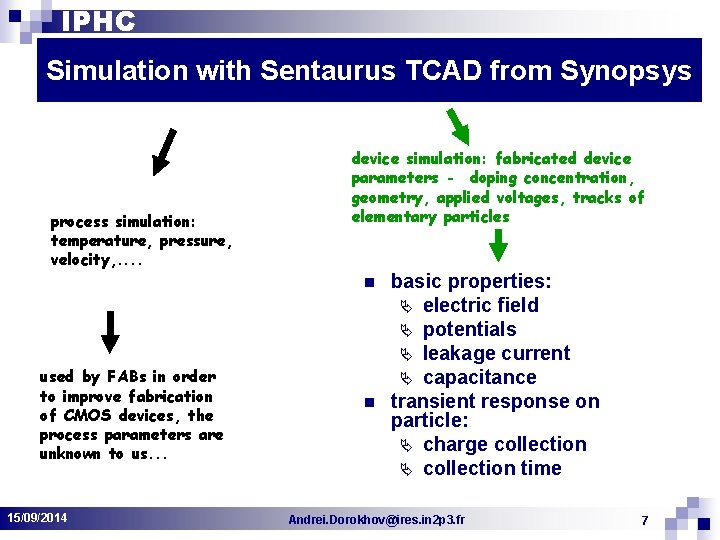 IPHC Simulation with Sentaurus TCAD from Synopsys process simulation: temperature, pressure, velocity, . .