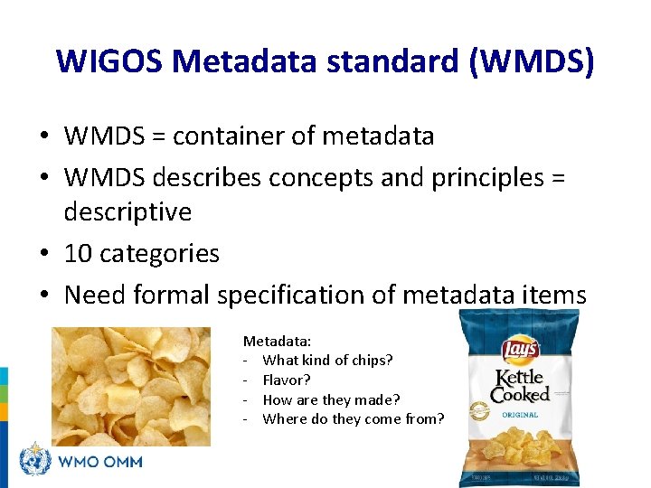 WIGOS Metadata standard (WMDS) • WMDS = container of metadata • WMDS describes concepts