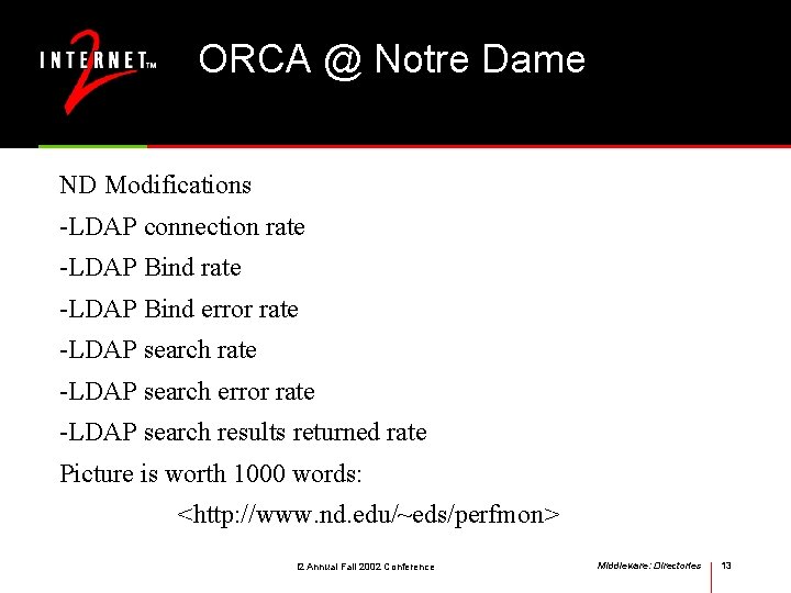 ORCA @ Notre Dame ND Modifications -LDAP connection rate -LDAP Bind error rate -LDAP