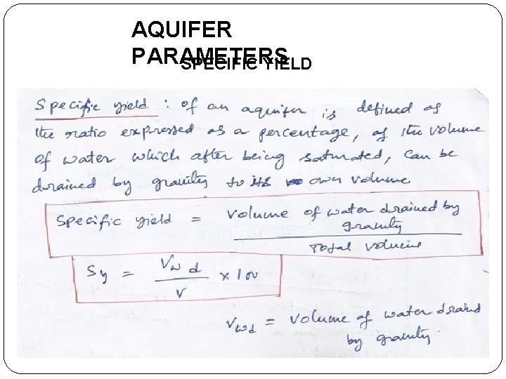 AQUIFER PARAMETERS SPECIFIC YIELD 