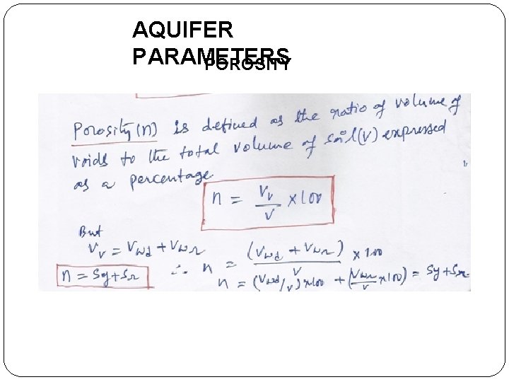 AQUIFER PARAMETERS POROSITY 