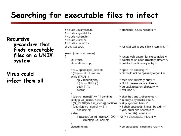 Searching for executable files to infect Recursive procedure that finds executable files on a