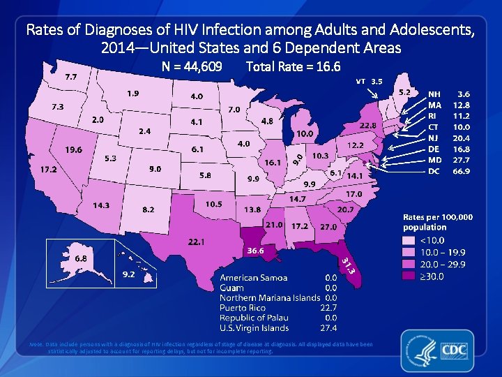 Rates of Diagnoses of HIV Infection among Adults and Adolescents, 2014—United States and 6