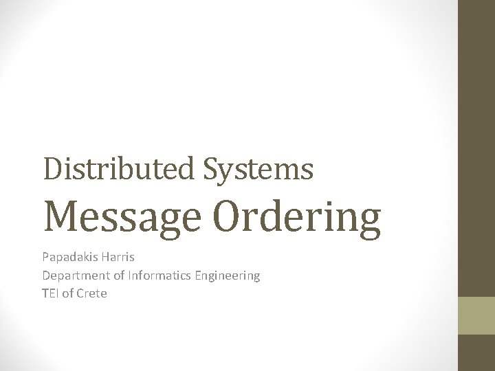 Distributed Systems Message Ordering Papadakis Harris Department of Informatics Engineering TEI of Crete 