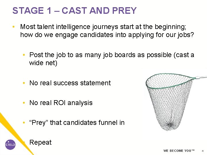 STAGE 1 – CAST AND PREY • Most talent intelligence journeys start at the STAGE 1 – CAST AND PREY • Most talent intelligence journeys start at the