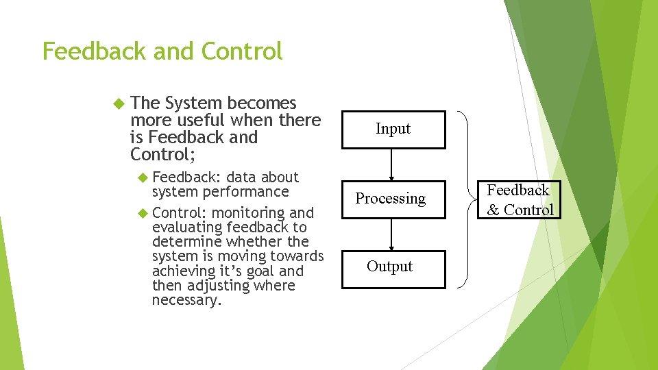 Feedback and Control The System becomes more useful when there is Feedback and Control; Feedback and Control The System becomes more useful when there is Feedback and Control;