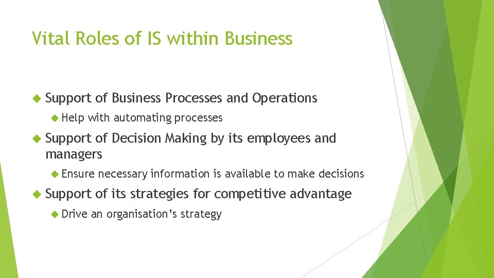 Vital Roles of IS within Business Support Help of Business Processes and Operations with Vital Roles of IS within Business Support Help of Business Processes and Operations with