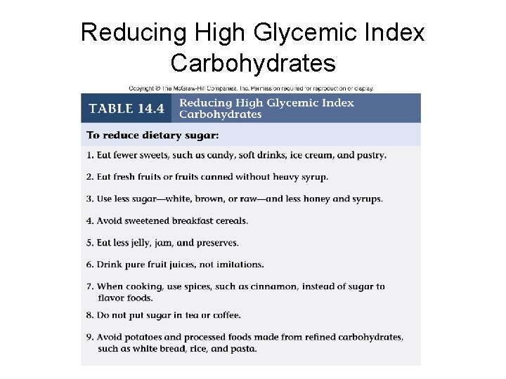 Reducing High Glycemic Index Carbohydrates 