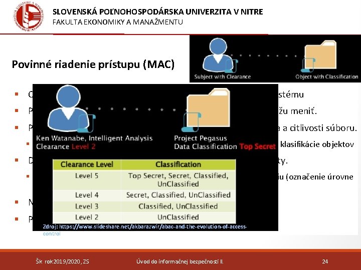 SLOVENSKÁ POĽNOHOSPODÁRSKA UNIVERZITA V NITRE FAKULTA EKONOMIKY A MANAŽMENTU Povinné riadenie prístupu (MAC) §