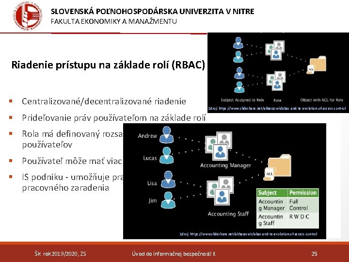 SLOVENSKÁ POĽNOHOSPODÁRSKA UNIVERZITA V NITRE FAKULTA EKONOMIKY A MANAŽMENTU Riadenie prístupu na základe rolí