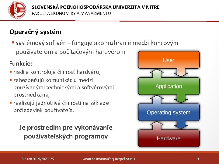 SLOVENSKÁ POĽNOHOSPODÁRSKA UNIVERZITA V NITRE FAKULTA EKONOMIKY A MANAŽMENTU Operačný systém § systémový softvér