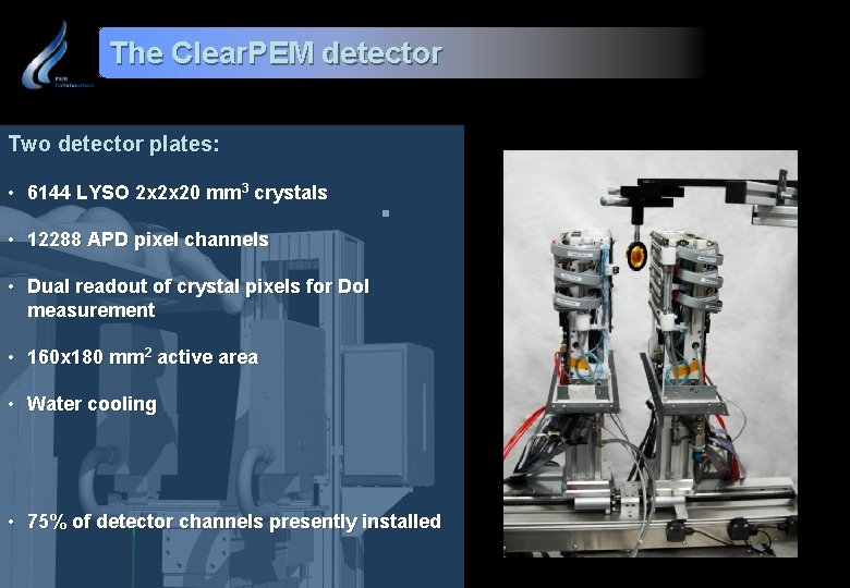 The Clear. PEM detector Two detector plates: • 6144 LYSO 2 x 2 x