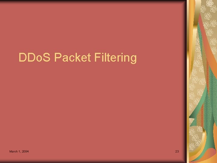 DDo. S Packet Filtering March 1, 2004 23 