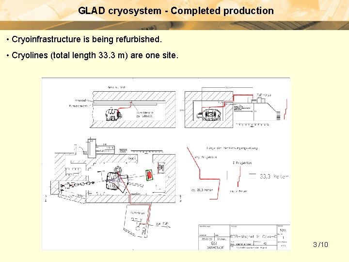 GLAD cryosystem - Completed production • Cryoinfrastructure is being refurbished. • Cryolines (total length