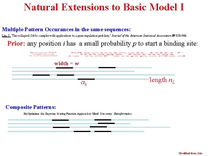 Natural Extensions to Basic Model I Multiple Pattern Occurances in the same sequences: Liu,