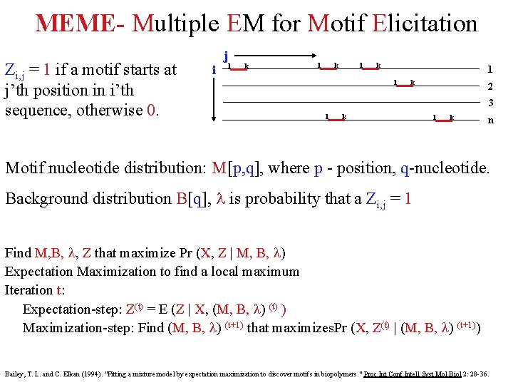 MEME- Multiple EM for Motif Elicitation Zi, j = 1 if a motif starts