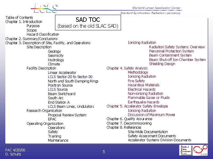 Table of Contents Chapter 1. Introduction Purpose (based on the old SLAC SAD) Scope Table of Contents Chapter 1. Introduction Purpose (based on the old SLAC SAD) Scope