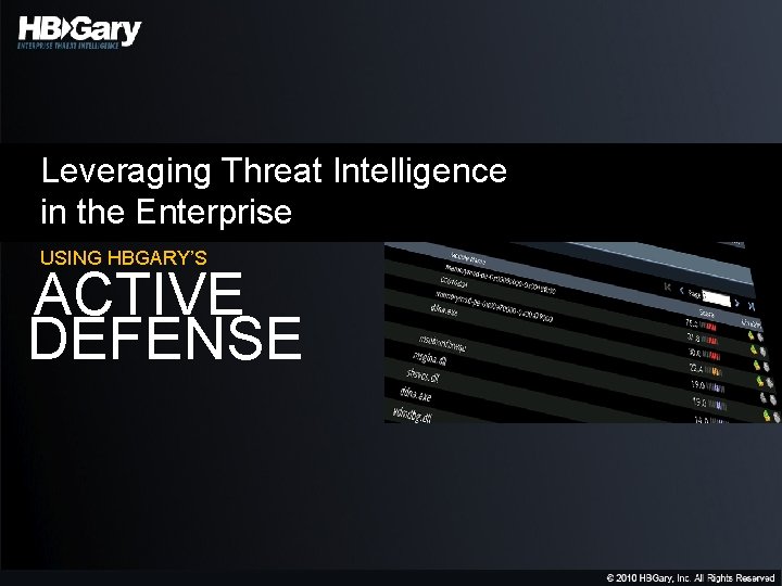 Leveraging Threat Intelligence in the Enterprise USING HBGARY’S ACTIVE DEFENSE 