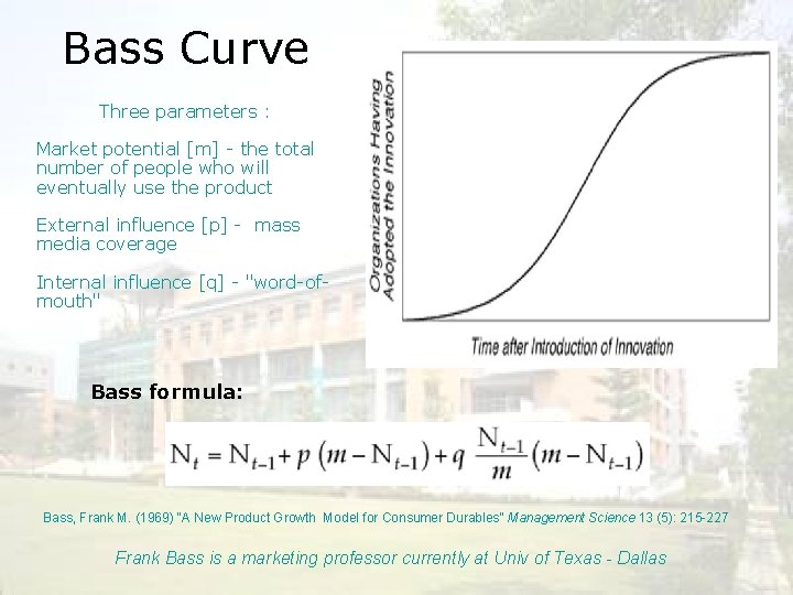 Bass Curve Three parameters : Market potential [m] - the total number of people