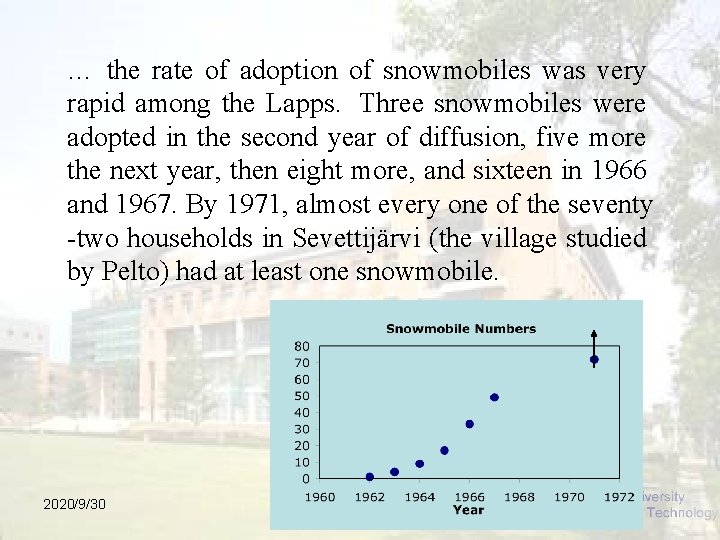 … the rate of adoption of snowmobiles was very rapid among the Lapps. Three